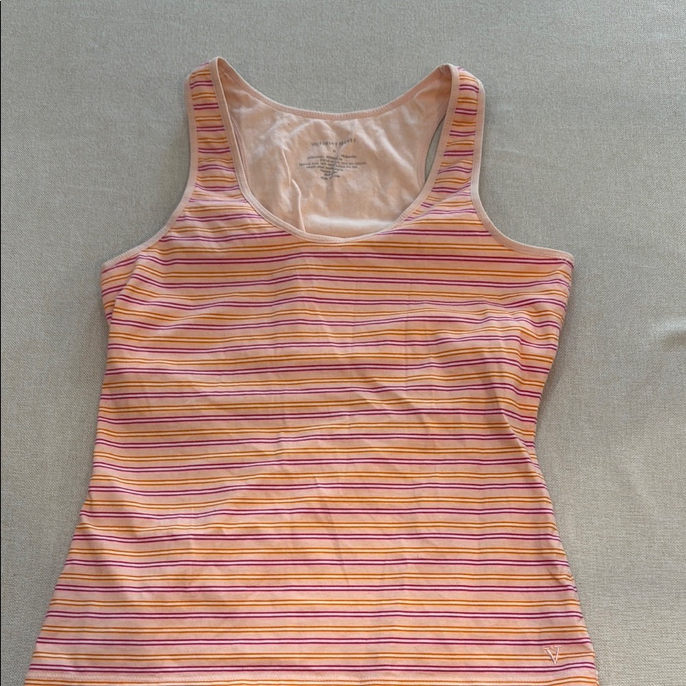 Victoria's Secret Orange and White Fitted Sleeveless Tank Top and short set Med
